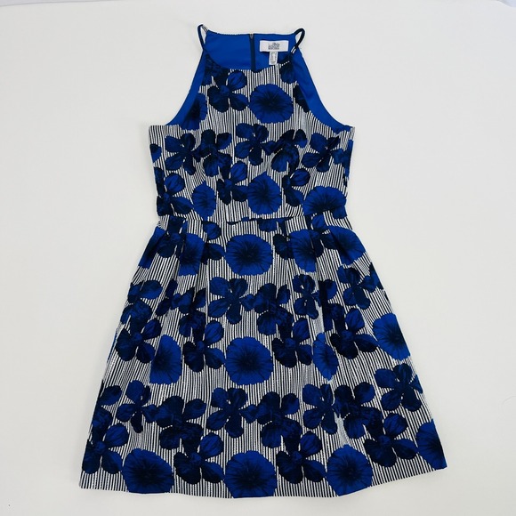 Belle Badgley Mischka Striped Floral Blue Dress Strapless Cocktail Party Size 8 - Picture 9 of 16